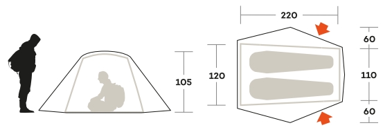 Dimensions de la tente Hekla 2 Ferrino